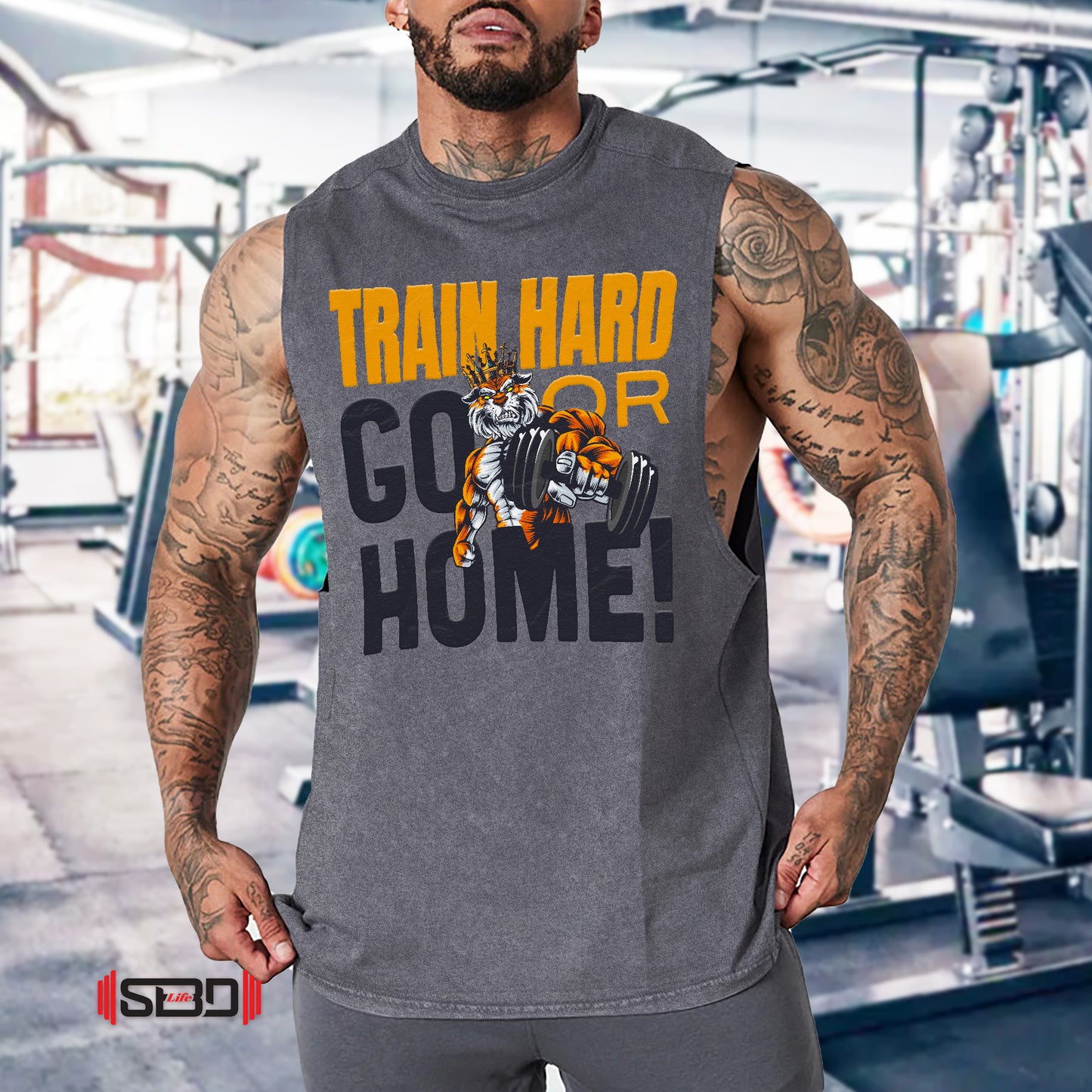 SBDLife "Train Hard" Skull Graphic Tank Top | Edgy Rock & Grunge Muscle Tee