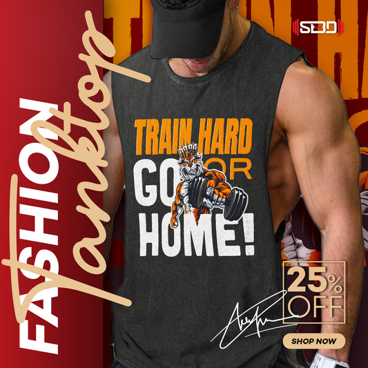 SBDLife "Train Hard" Skull Graphic Tank Top | Edgy Rock & Grunge Muscle Tee